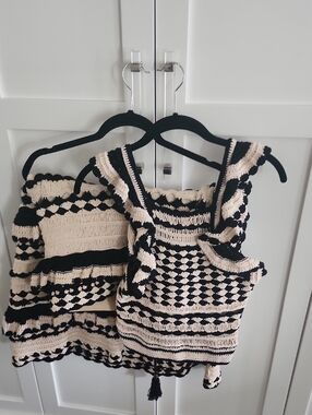 Zimmermann Anneke Black and Cream Crochet Knit Set